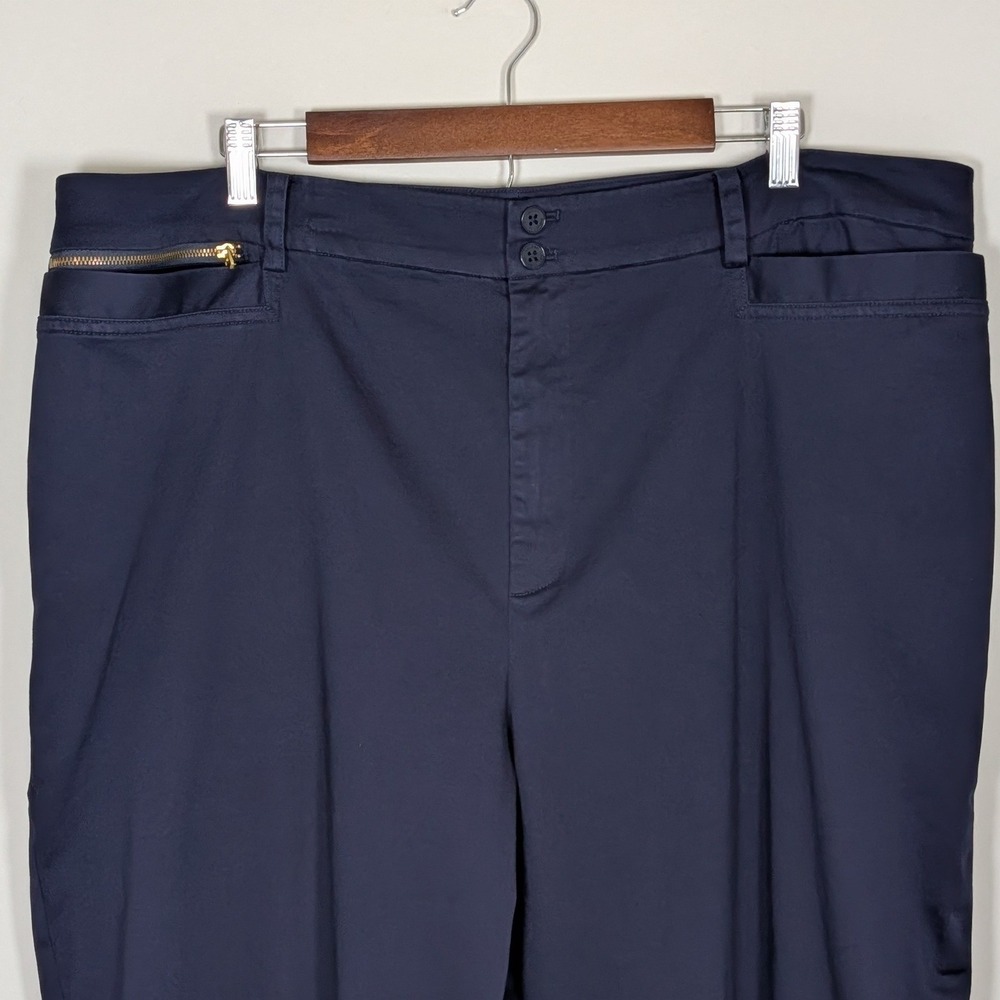 Lauren Ralph Lauren Navy Blue Straight Leg Trousers Gold Zip Detail Size 20W